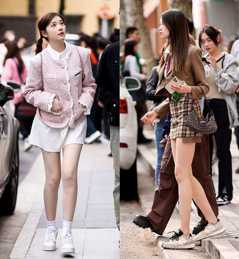 被上海街拍惊艳了！满大街都是“短裙+短裤”，时髦减龄显腿长